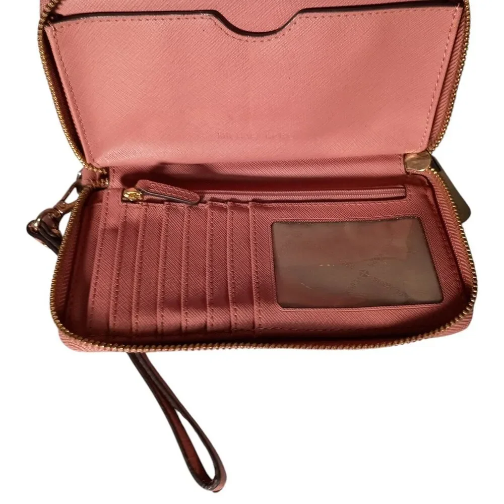 Michael Kors Jet Wallet Womens Mauve Leather Zip-Around Credit Card Solid Logo